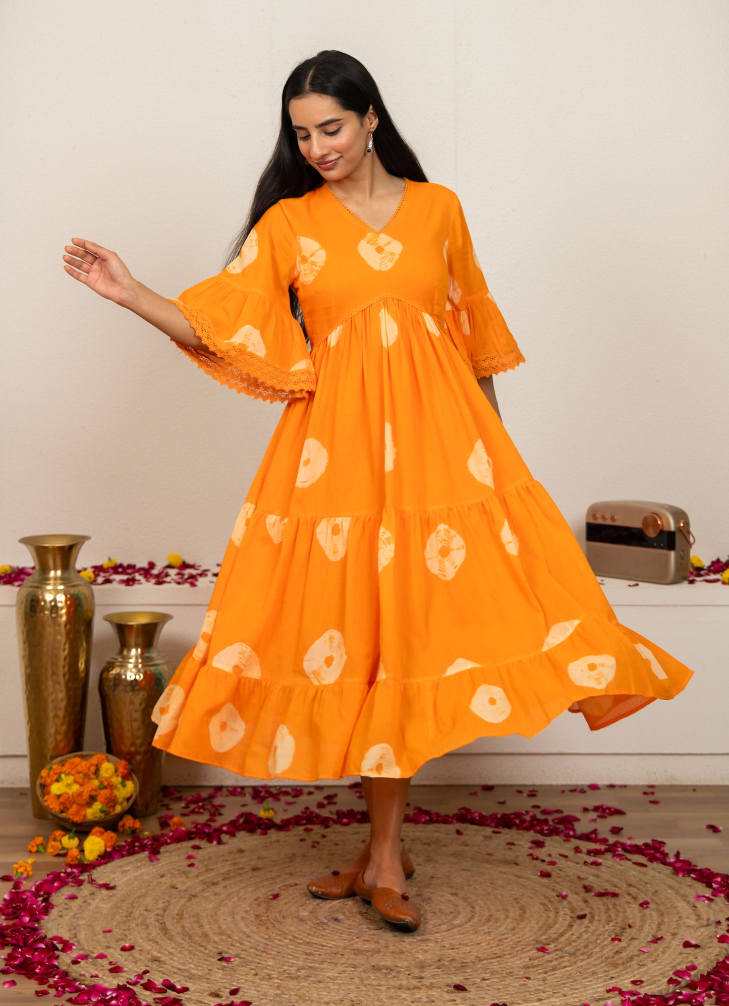 Orange Tie and Dye Cotton Dress