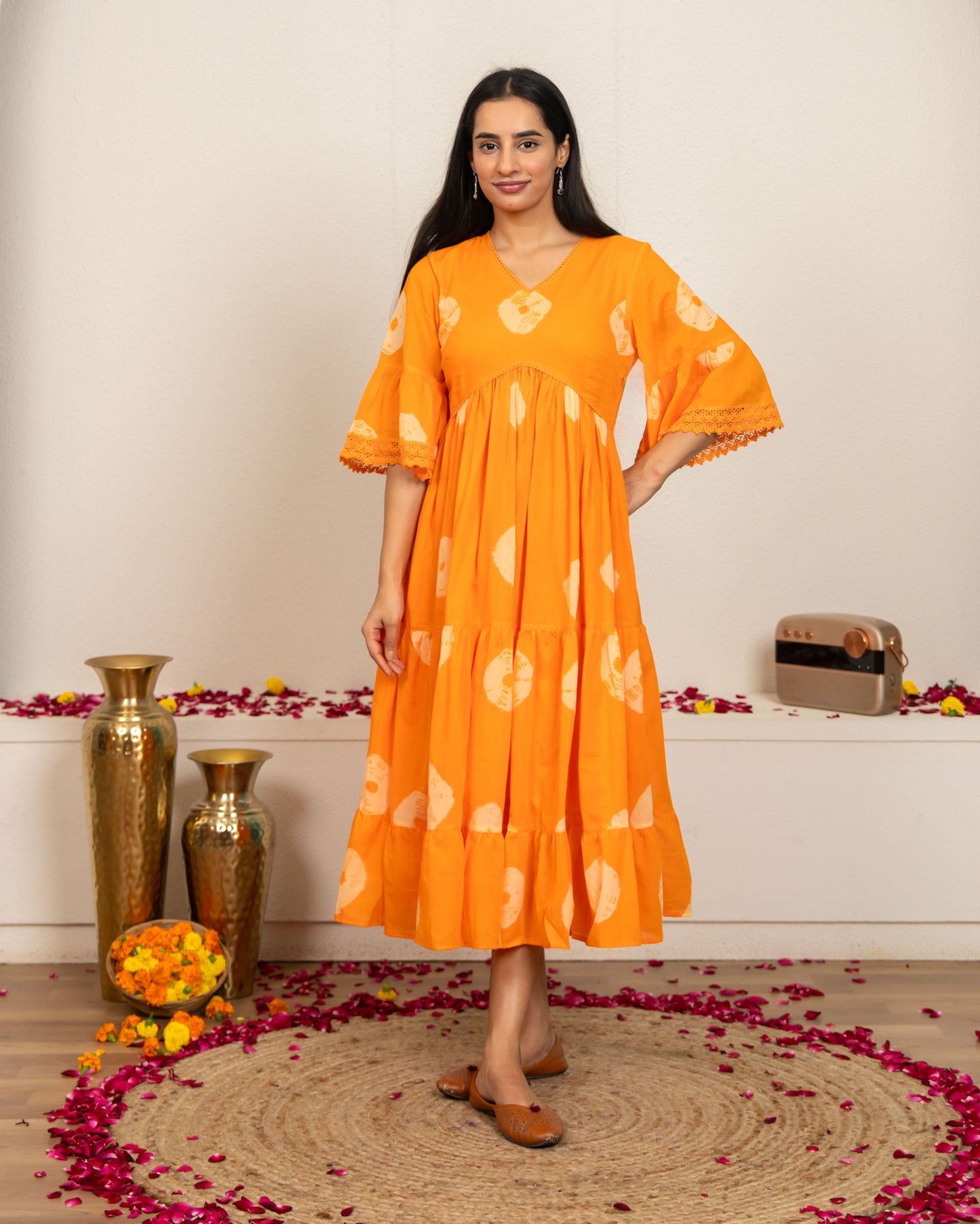 Orange Tie and Dye Cotton Dress