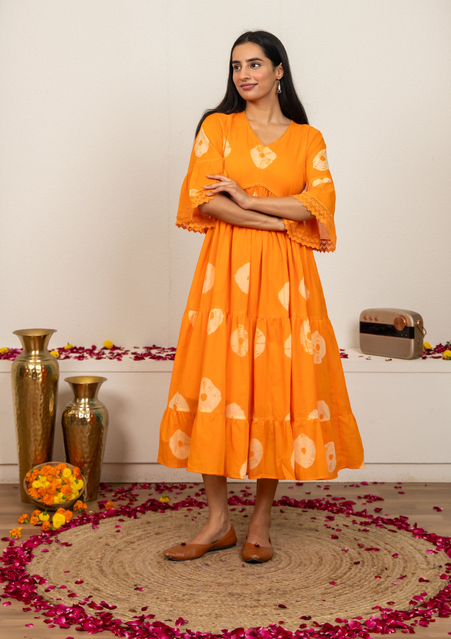Orange Tie and Dye Cotton Dress
