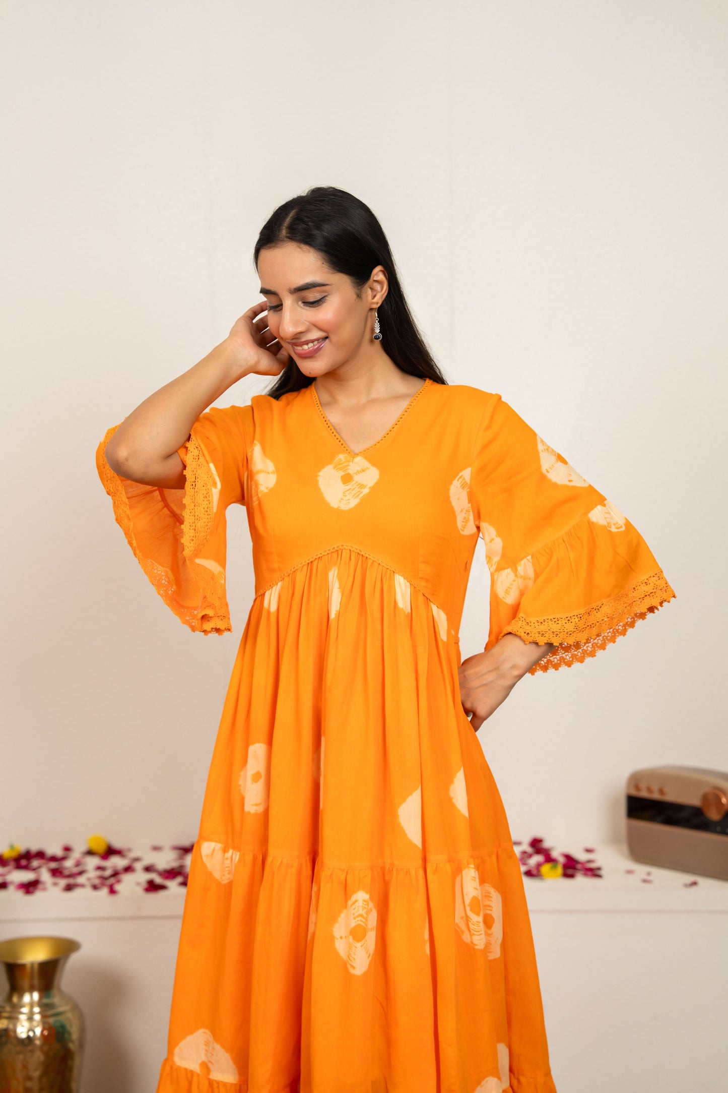 Orange Tie and Dye Cotton Dress