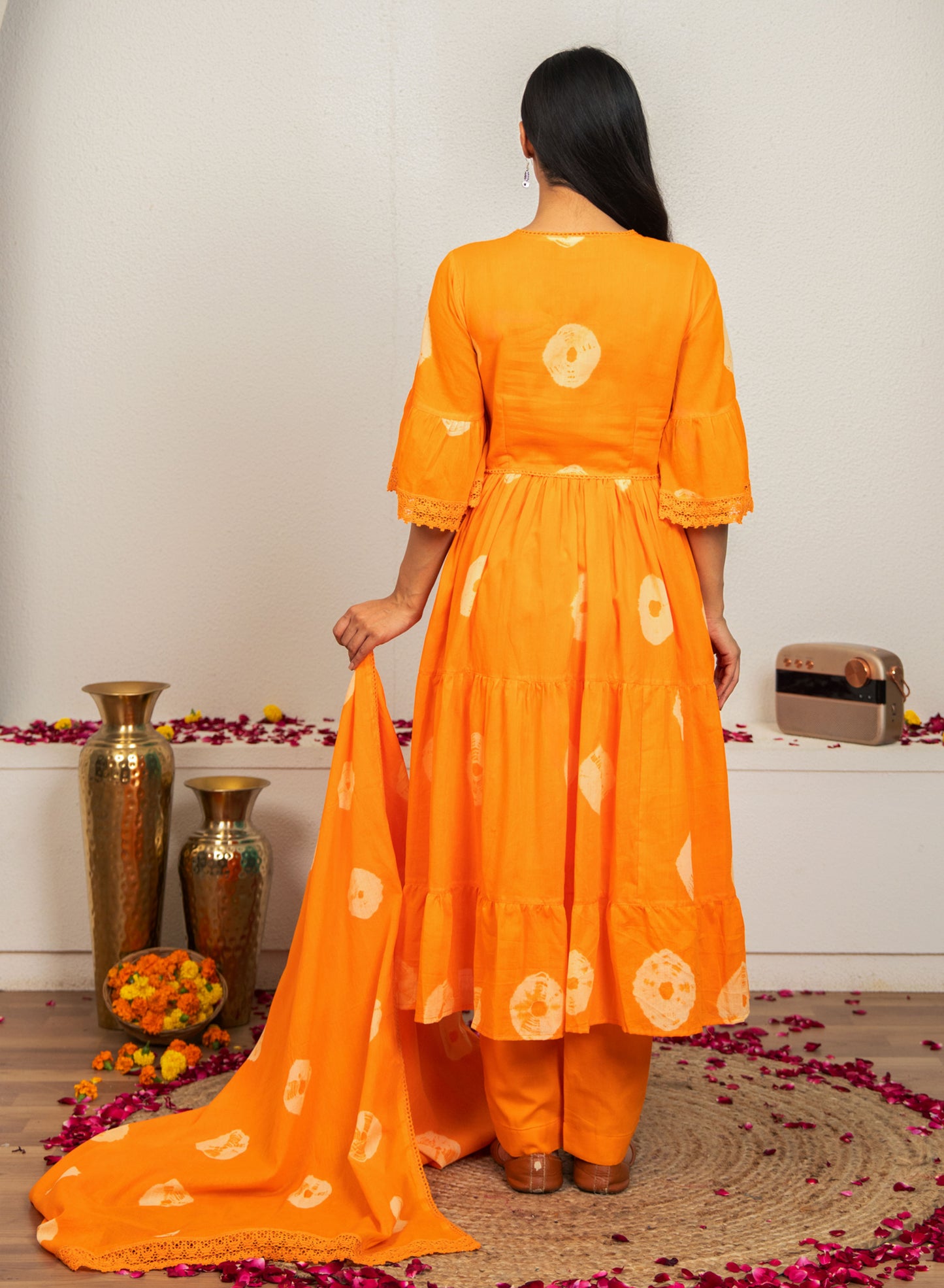 Orange Tie and Dye Cotton Suit - Set of 3