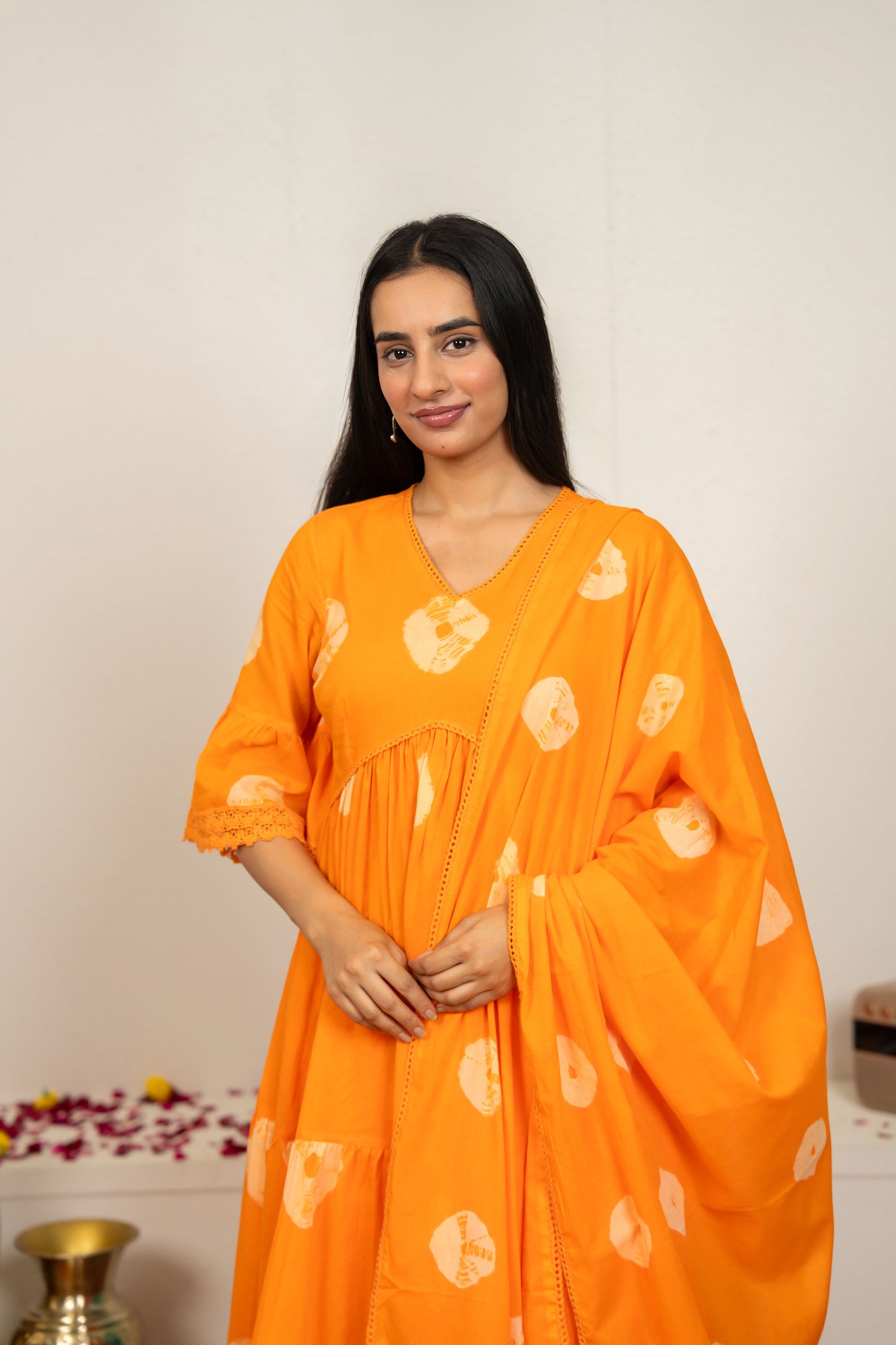 Orange Tie and Dye Cotton Suit - Set of 3