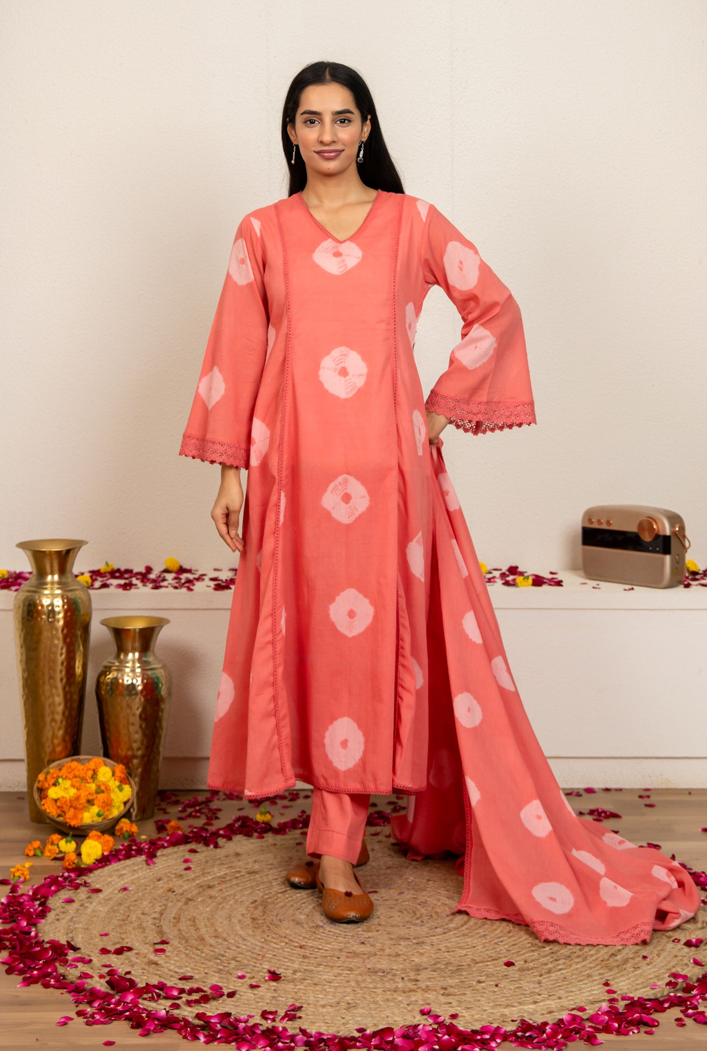 Pink Tie and Dye Cotton Suit - Set of 3