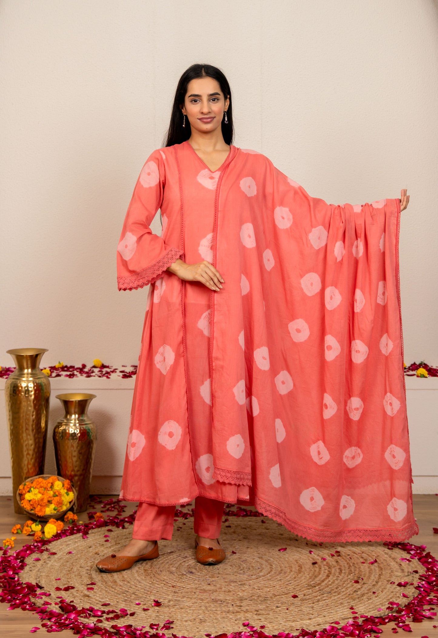 Pink Tie and Dye Cotton Suit - Set of 3