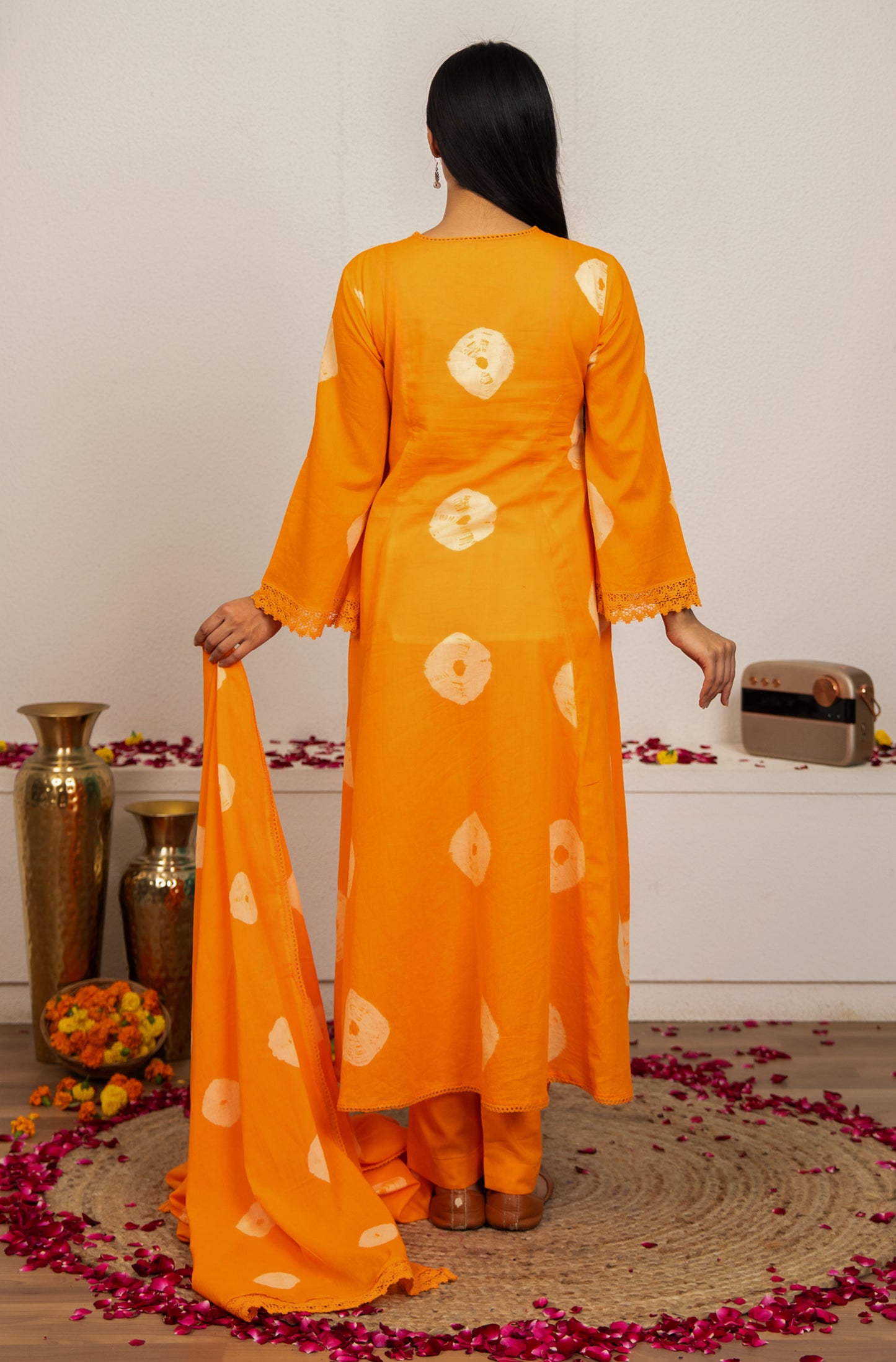 Orange Tie and Dye Cotton Suit - Set of 3