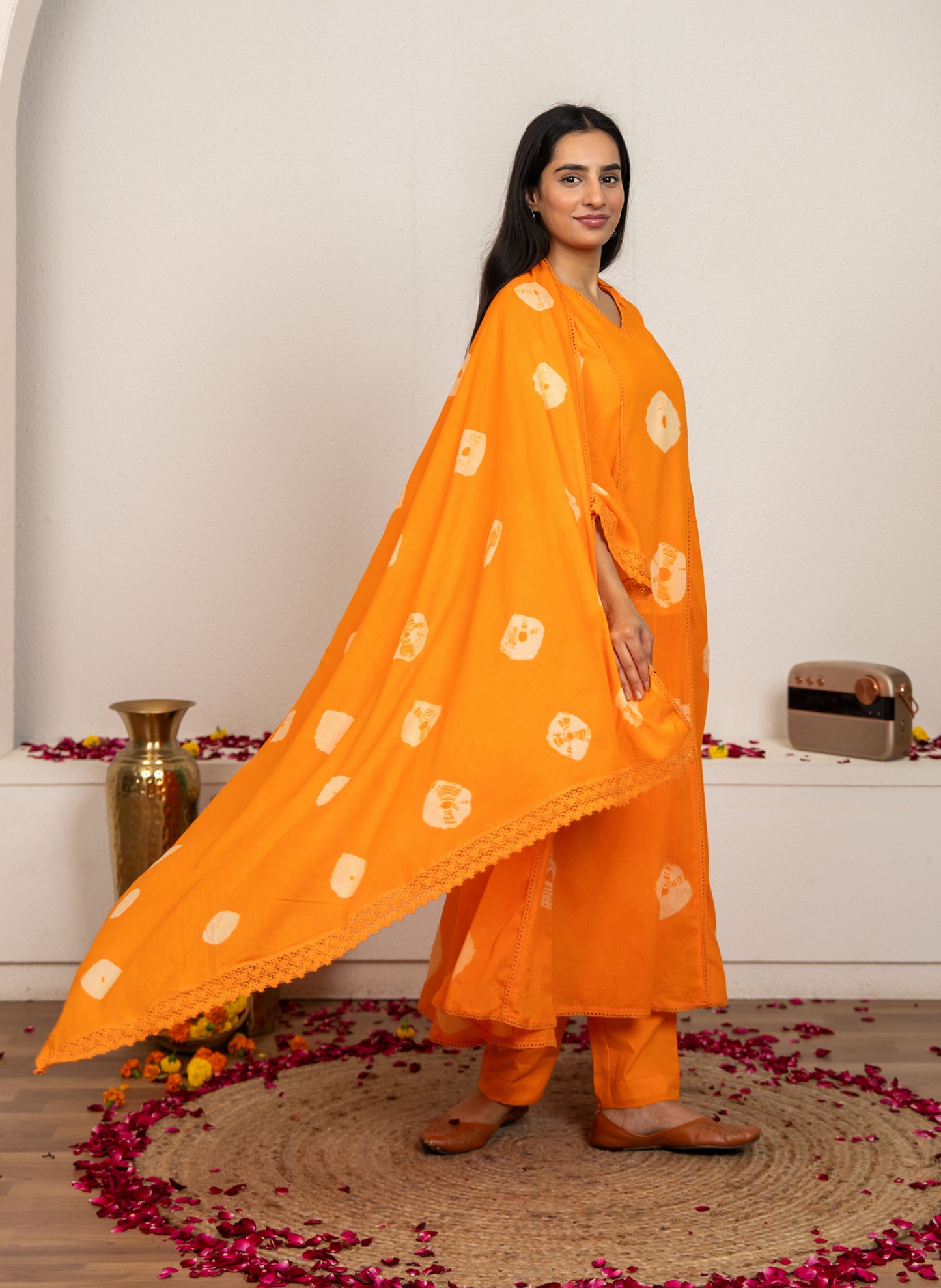 Orange Tie and Dye Cotton Suit - Set of 3