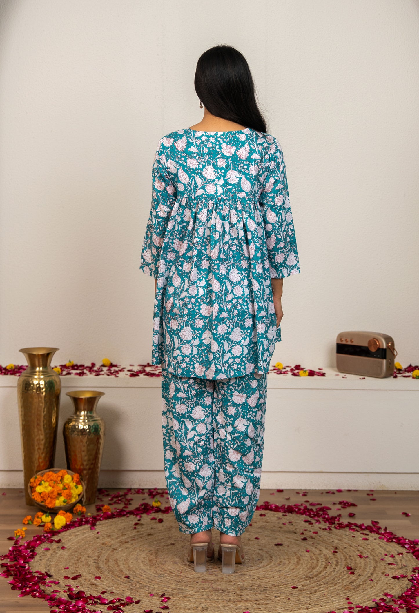 Blue Hand Block Printed Cotton Co-ord Set - Set of 2