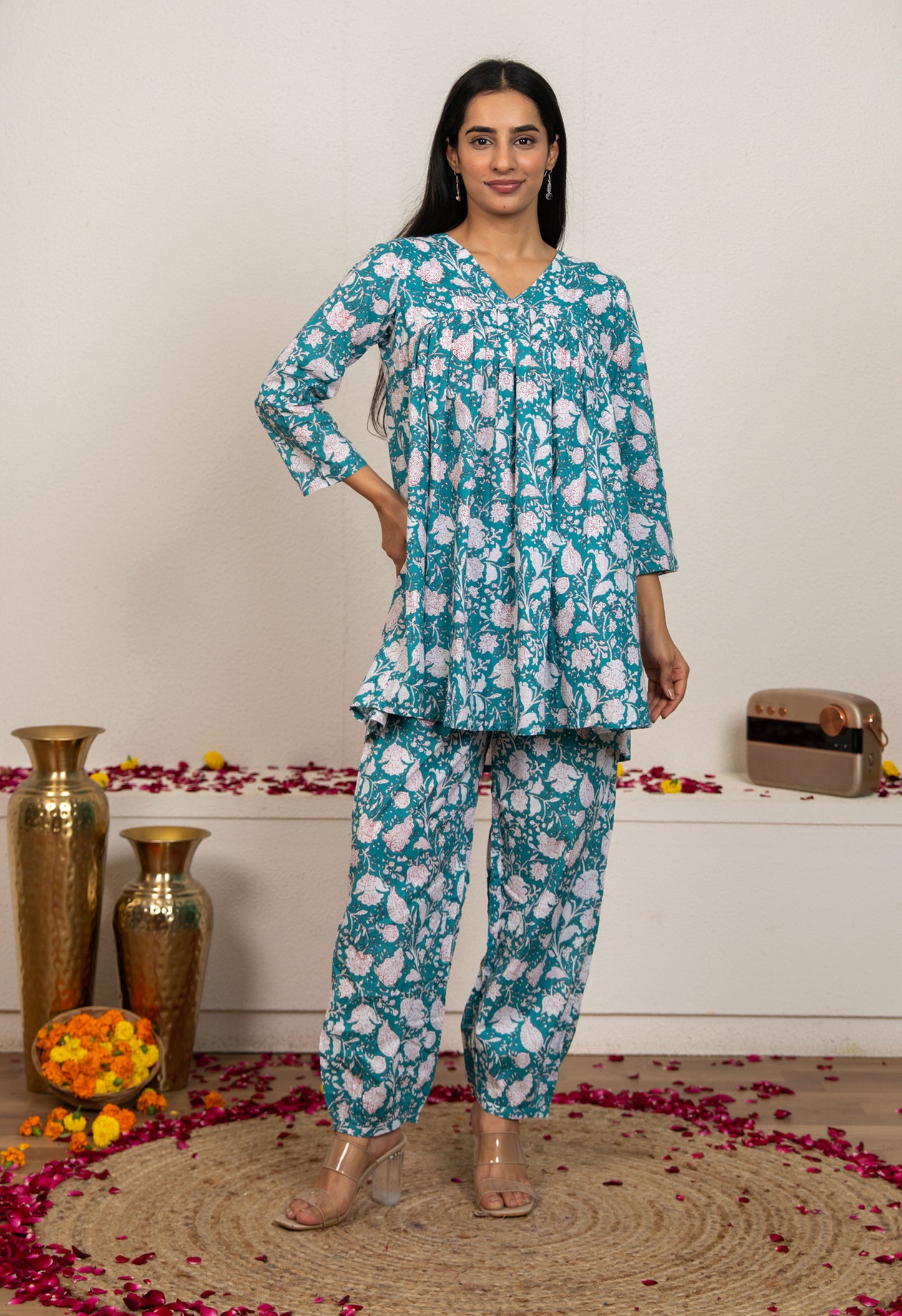 Blue Hand Block Printed Cotton Co-ord Set - Set of 2