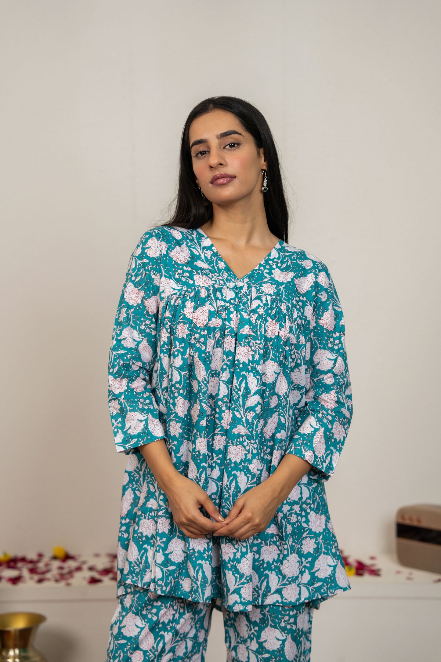 Blue Hand Block Printed Cotton Co-ord Set - Set of 2