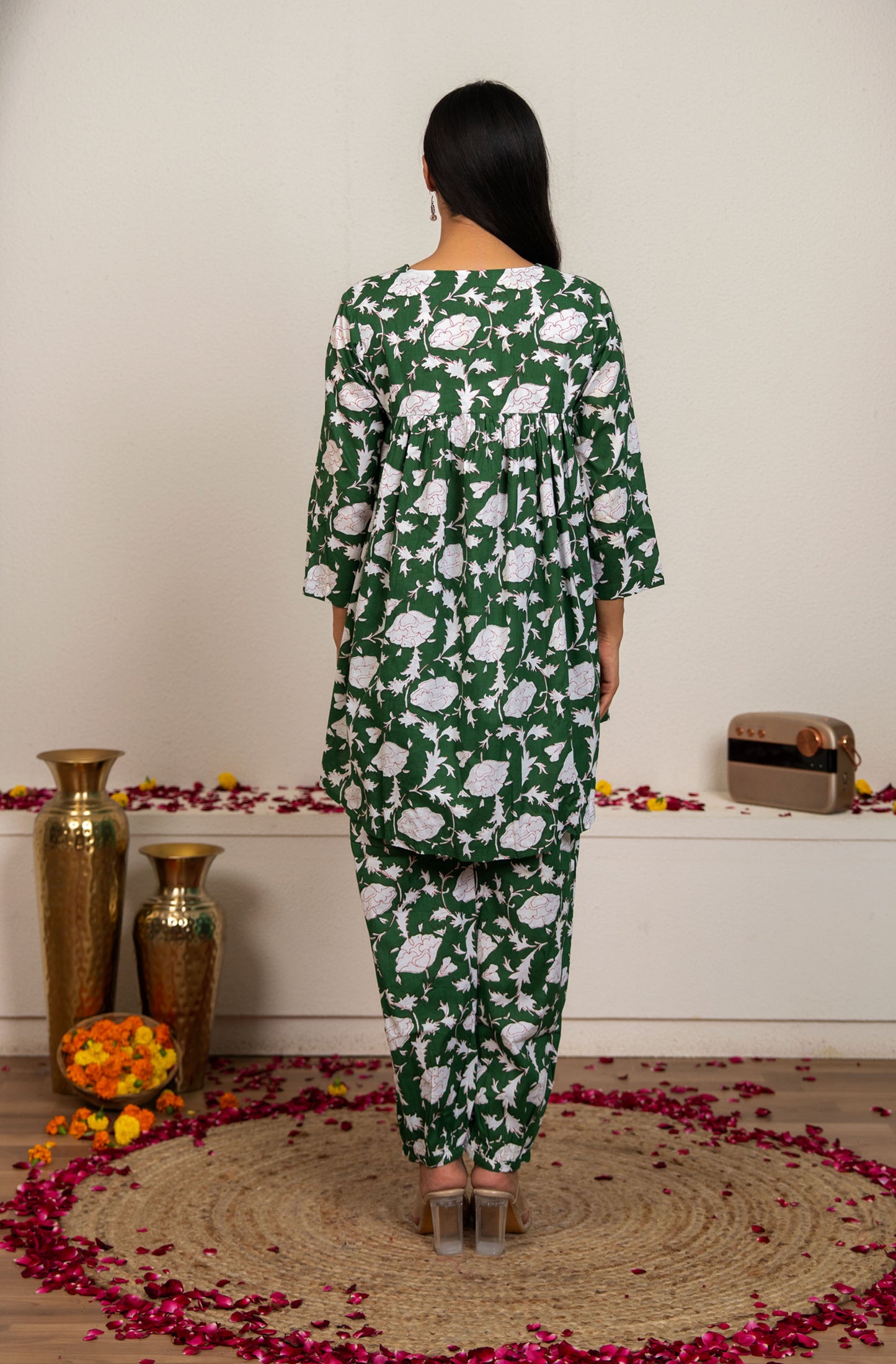 Green Hand Block Printed Cotton Co-ord Set - Set of 2