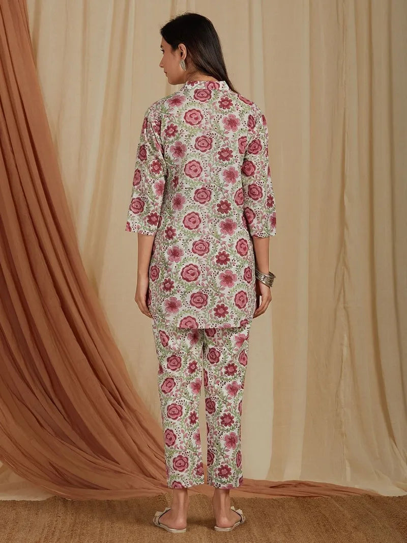 breathable summer co-ord in red floral print