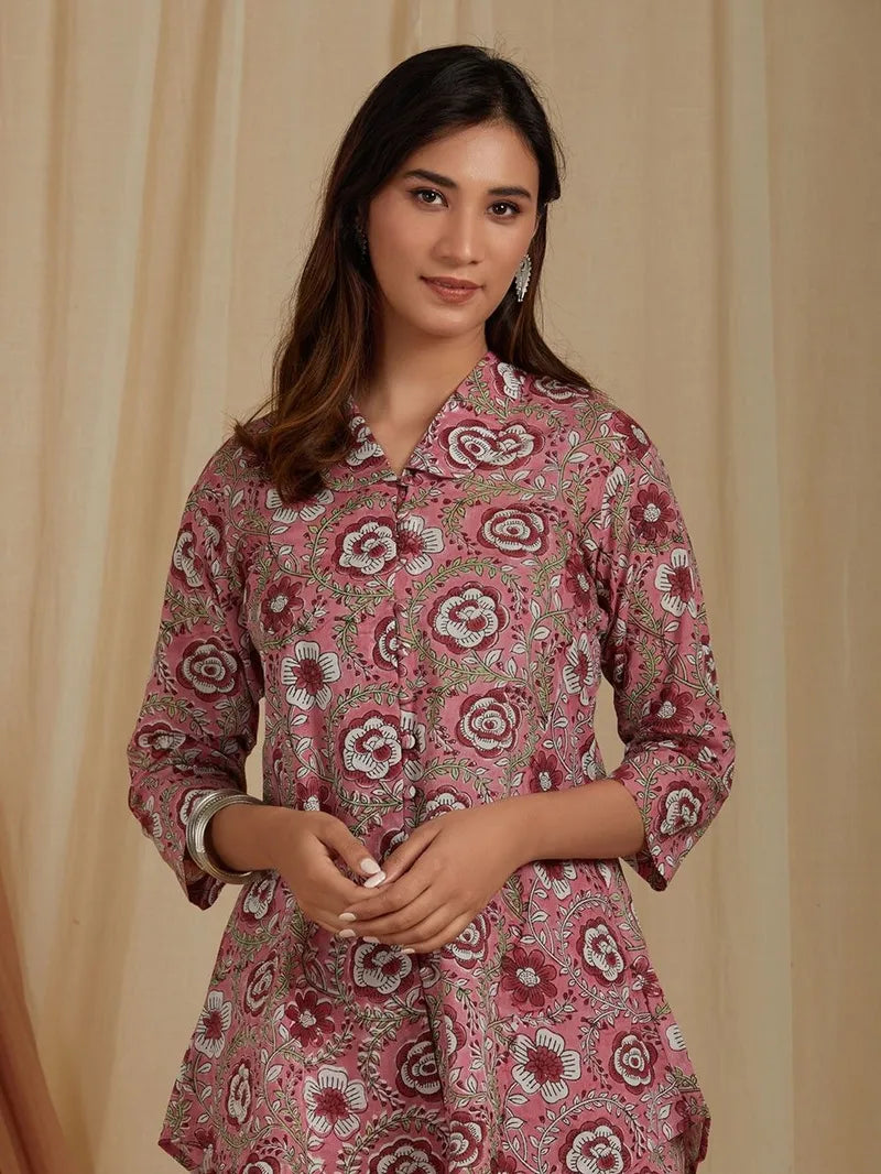 close-up of hand block printed cotton fabric