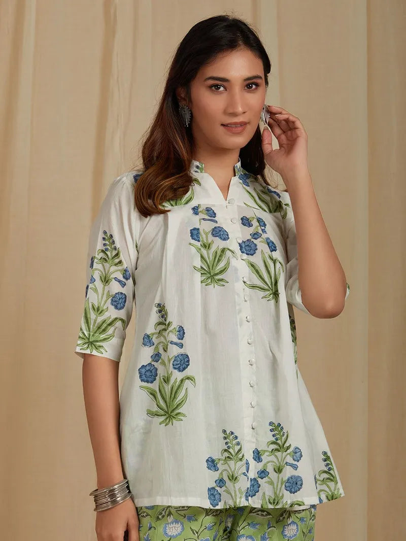 front view of green summer ethnic co-ord – SIVI