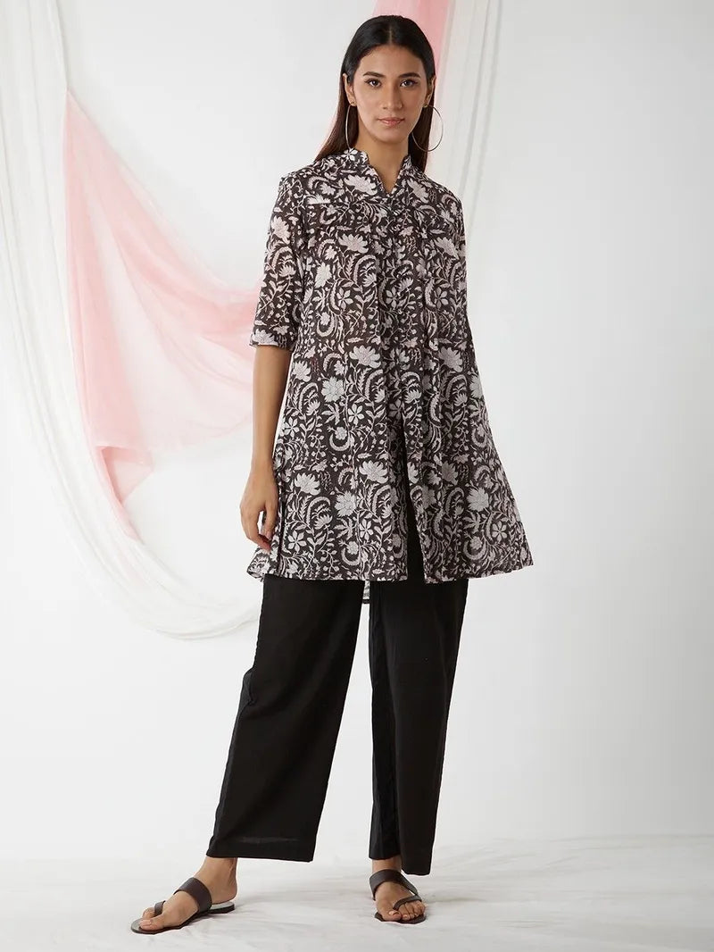 black hand block printed mulmul tunic with palazzo