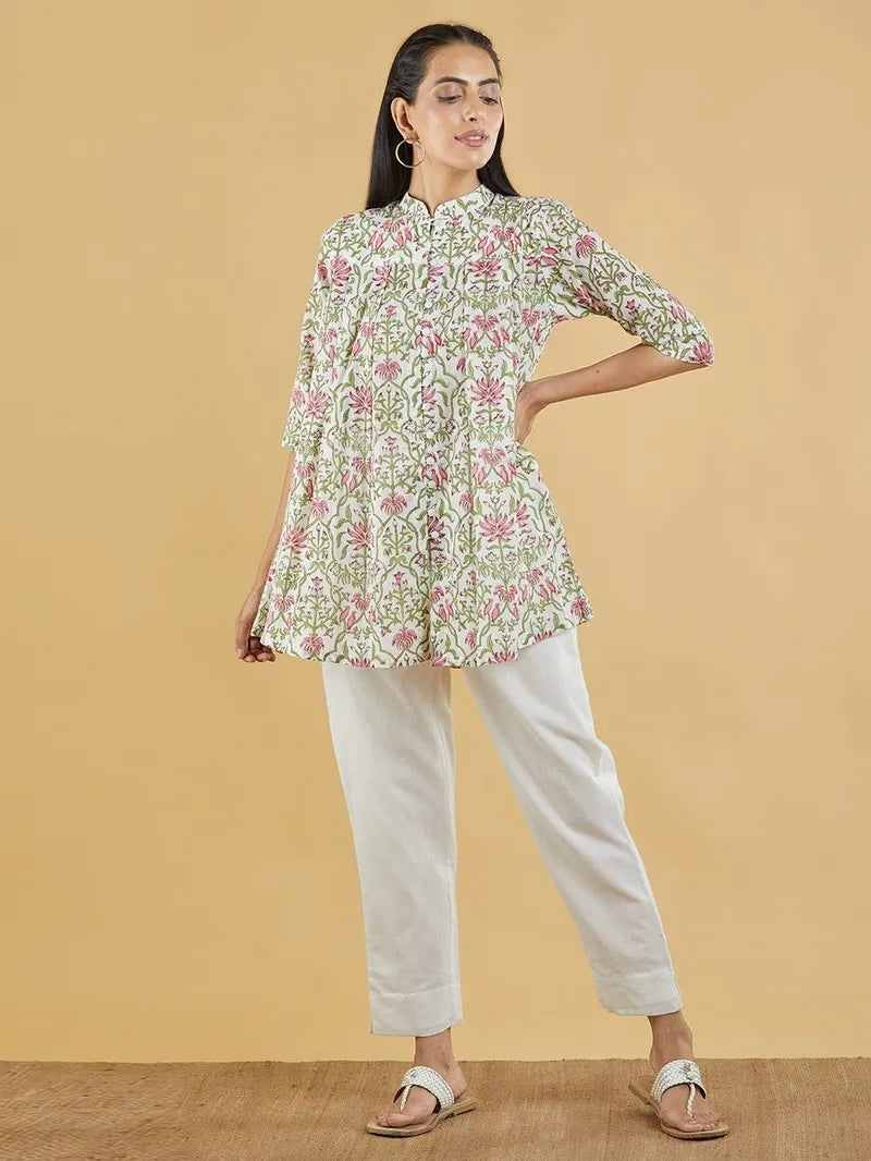 front view of floral hand block printed co-ord set