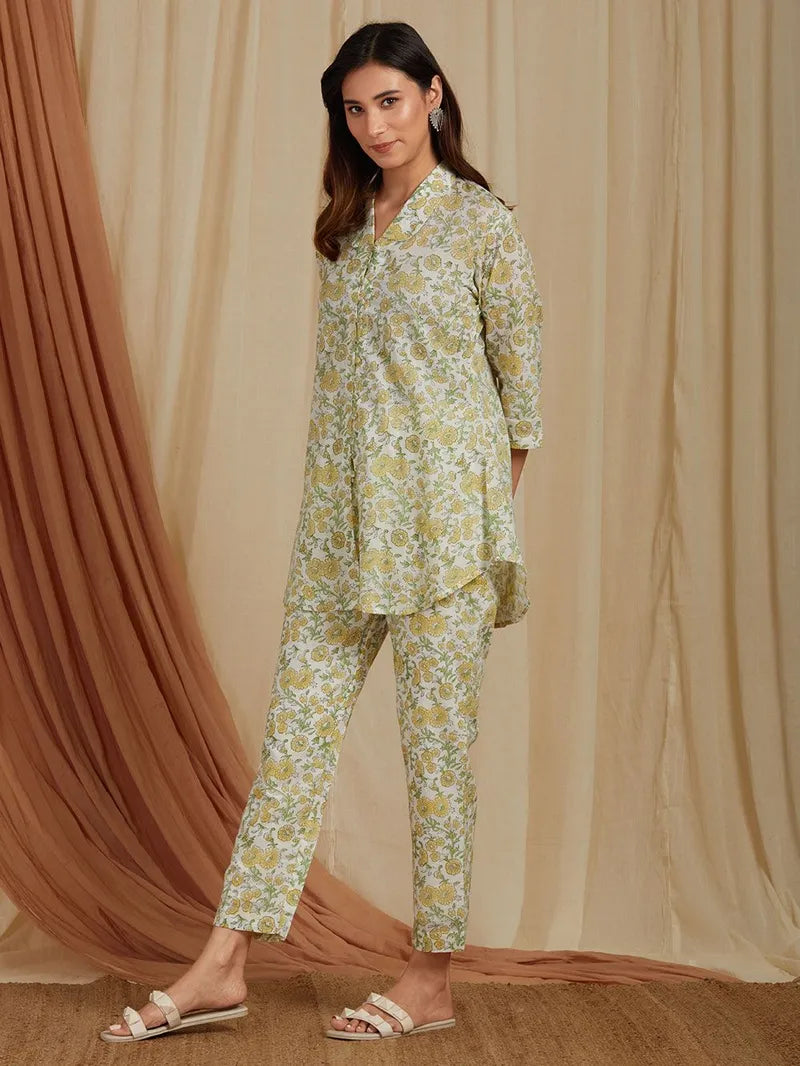 SIVI Collection co-ord set in off-white and yellow